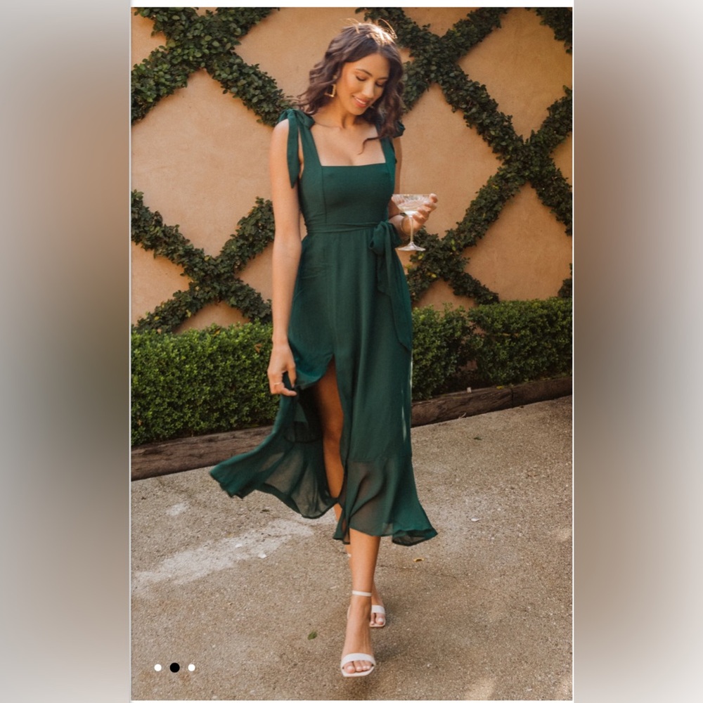 Show me your mumu dark green midi chiffon dress